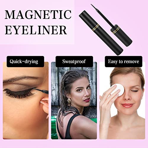 Magnetic Eyelashes Kit - 12 Pairs Reusable 3D Lashes with Eyeliner