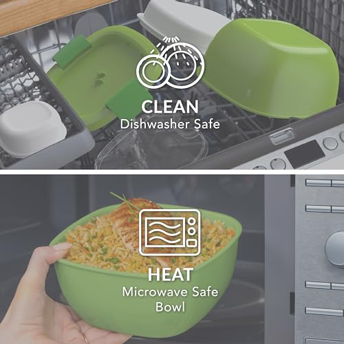 Bentgo All-in-One Salad Container - Large Salad Bowl, Bento Box Tray, Leak-Proof Sauce Container, Airtight Lid, & Fork for Healthy Adult Lunches; BPA-Free & Dishwasher/Microwave Safe (Green)