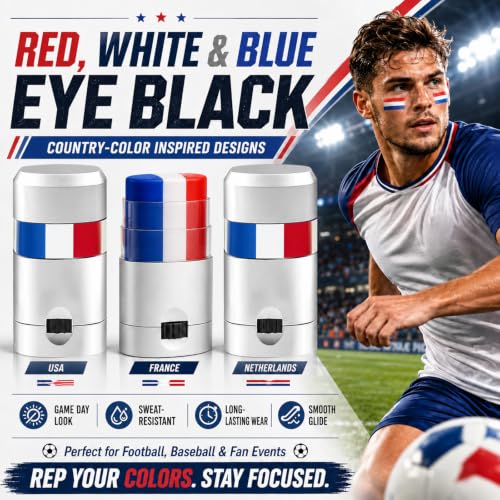 Go Ho 3PCS Red White Blue Eye Black Face Paint Stick Patriotic USA Flag 4th of July
