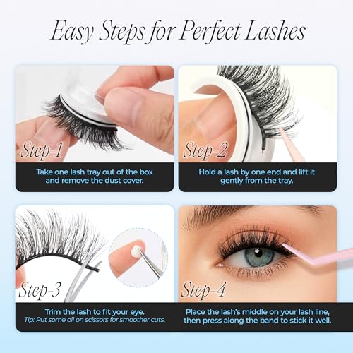 LASHVIEW Self Adhesive Eyelashes 5 Pairs Cat Eye Wispy Self-adhesive False Lashes Reusable Natural Look Press On Lashes No Glue Need Eyelashes with Replacement Adhesive Strips (ZN14)