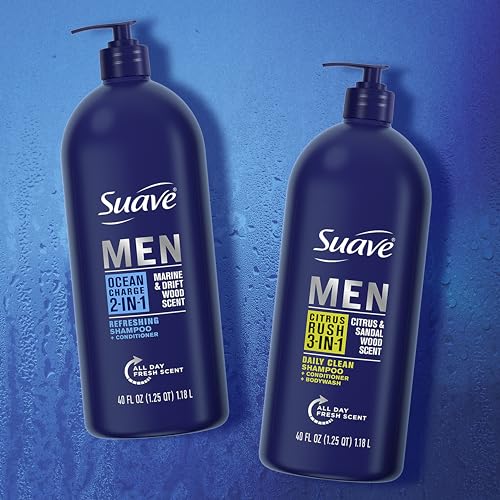 Suave Men 3-in-1 Citrus Rush Shampoo Conditioner Body Wash, 40 oz