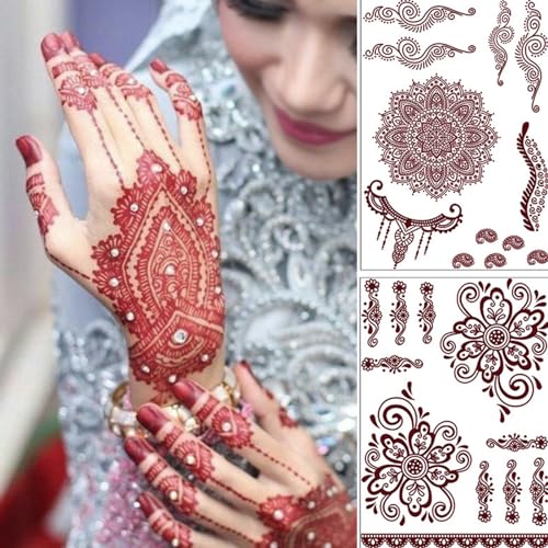 Brown Temporary Tattoo Stickers - 10 Sheet Mandala Lace Waterproof