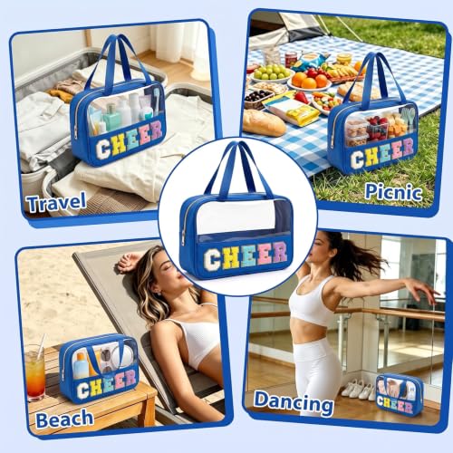 Cheer-Navy Blue Chenille Patch Clear Cosmetic Bag by Kryzmet – Waterproof Travel Organizer