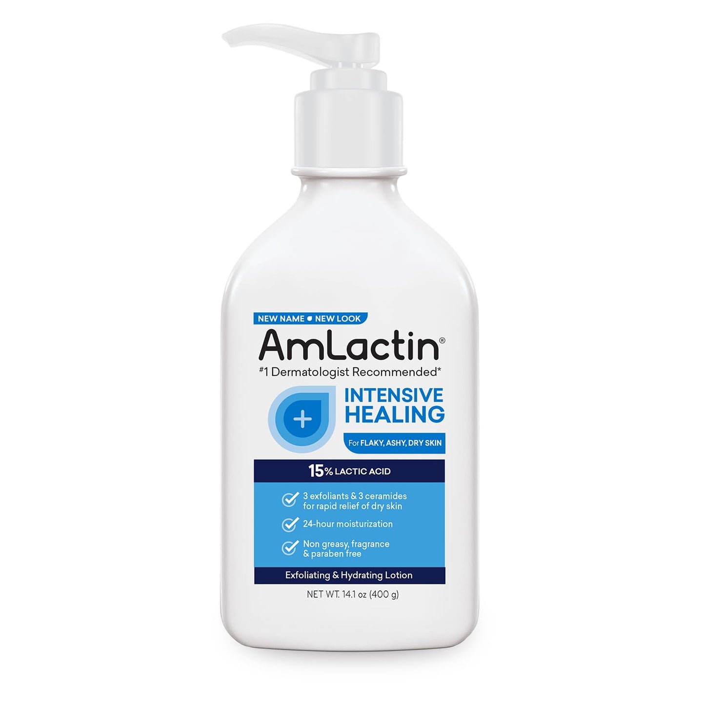 AmLactin Intensive Healing Body Lotion for Dry Skin - 14.1 oz and 7.9 oz Pump Bottles - 2-in-1 Exfoliator & Moisturizer with Ceramides & 15% Lactic Acid
