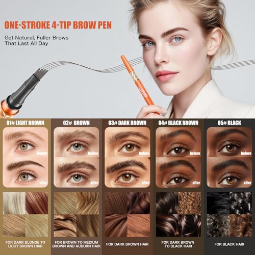 Four-Tip Liquid Eyebrow Pencil - Waterproof, Long-Lasting