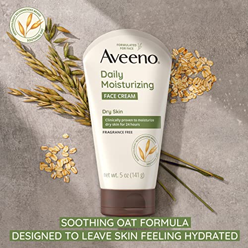 Aveeno Daily Moisturizing Face Cream with Prebiotic Oat for Sensitive Skin, Lightweight Hydrating Face Moisturizer for Dry Skin, Paraben-Free, Fragrance-Free, Dye-Free, 5 FL OZ