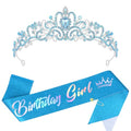 Blue Princess Birthday Sash and Tiara Set for Girls Women - Party Decorations Gift