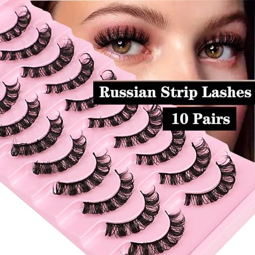 Russian Strip Lashes 10 Pairs D Curl 3D Faux Mink Fluffy
