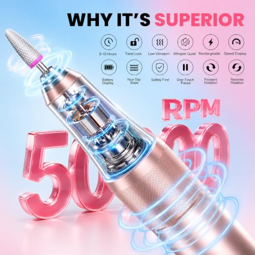 FLORAVIC Electric Nail Drill 50000RPM Cordless Manicure Machine