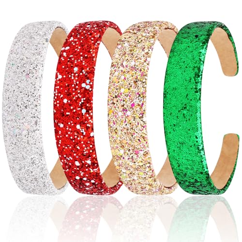 Glitter Headbands for Girls Women, Sparkly Sequin Christmas Hairbands for Girls Non-slip, Cute Bling Headbands Hair Accessories For Christmas Holiday Party Favors Gifts