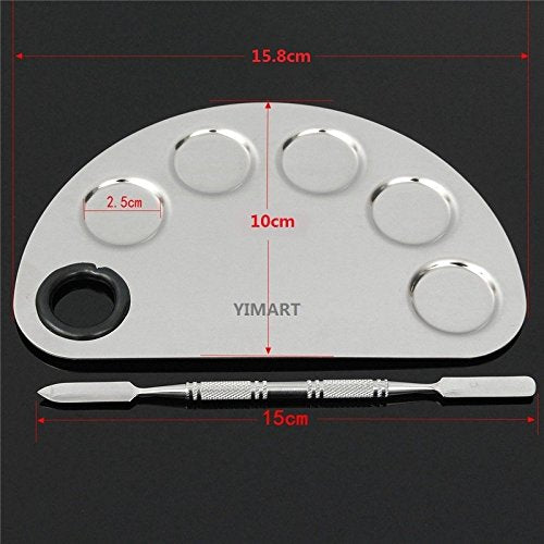 Stainless Steel Makeup Palette with 5 Wells & Spatula