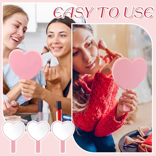 Yalikop 3 Pack Heart Shaped Handheld Cosmetic Mirrors
