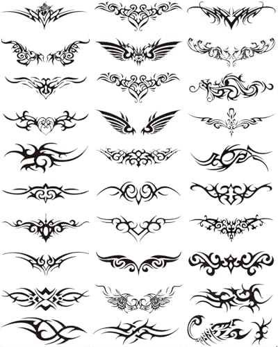 30-Piece Tribal Temporary Tattoos for Adults - Black Waterproof