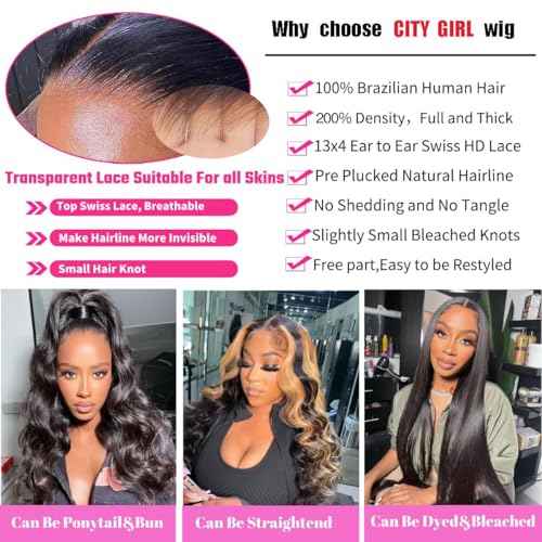 CITY GIRL Body Wave Lace Front Wigs Human Hair 13x4 hd Transparent Lace Frontal Body Wave Human Hair Wig for Women Pre Plucked 200 Density 20 Inch