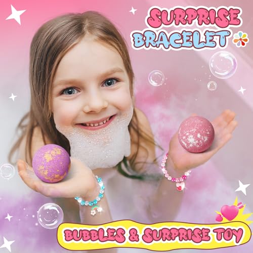 Unicorn Bath Bombs Set for Kids with Surprise Bracelets - 6 Pack