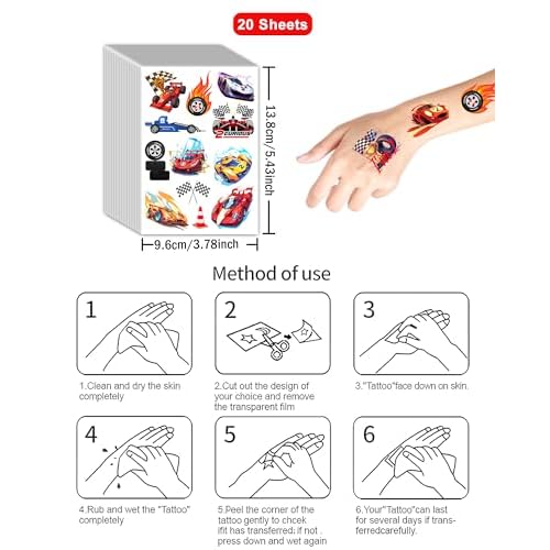 216 Pcs Two Fast Temporary Tattoos for Race Car Theme Party Decorations - 2 Fast 2 Curious Style Party Tattoos Stickers, Racing Enthusiast Temporary Tattoos for Theme Birthdays