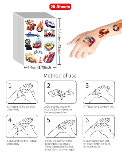 216 Pcs Two Fast Race Car Temporary Tattoos for Party