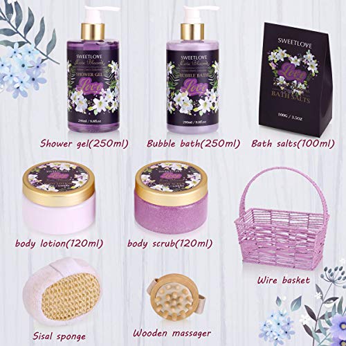 Spa Gift Basket for Women, Bath and Body Gift Set for her, Luxury 8 Piece,Lily & Lilac Scent,Best Gift for Mother's Day, Birthday, Christmas