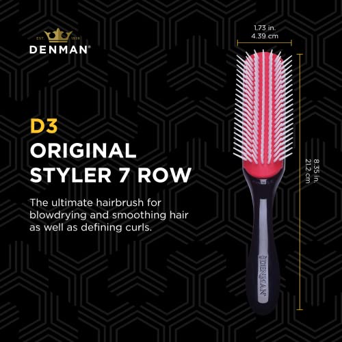 Denman D3 Hair Brush Bundle (7 Row) with Hairbrush Cleaning Brush ? Ultimate Styling & Care for Curly Hair