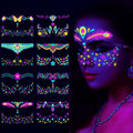 Glow in The Dark UV Temporary Tattoos, 8 Sheet Neon Face Stickers