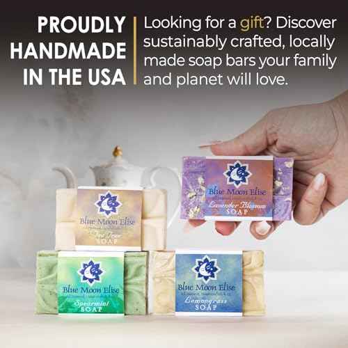 Blue Moon Elise All Natural Soap Bars Variety 4-Pack, Made with Organic Ingredients, Handmade in the USA, Moisturizing and Therapeutic for Face & Body, Sensitive Skin, Men & Women