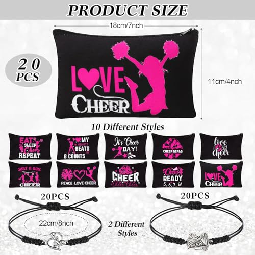 Mimorou 80 Pcs Cheer Gift Bulk for Team Cheerleader Gifts Include 20 Cheerleader Bracelet 20 Cheer Makeup Bag 20 Keychain 20 Scrunchies for Cheerleading Party Favors