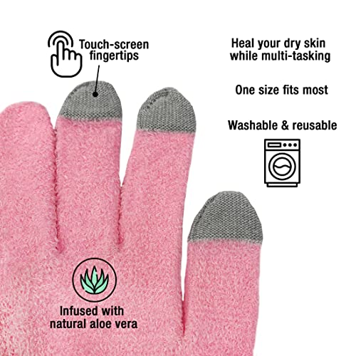Eurow Aloe-Infused Touchscreen Moisturizing Gloves for Dry Hands, Pink