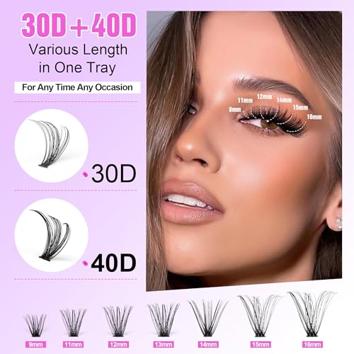 Pawotenes 280pc Cluster Lashes Kit with Bond & Seal 9-16mm
