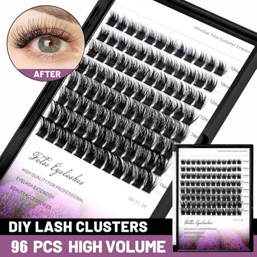 96pcs Black Cluster Lashes 5D Volume Wide Stem Individual Extensions