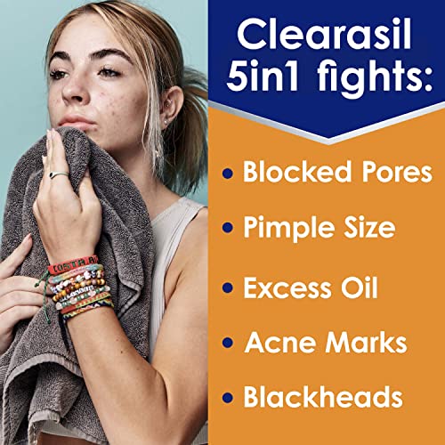 Clearasil Stubborn Acne Control 5in1 Daily Facial Cleansing Pads, with Salicylic Acid Acne Treatment Medicine, 90 Count (Pack of 2)