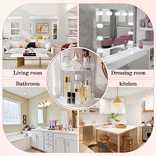 Rotating Makeup Organizer, 360¡Æ Spinning Makeup Storage Holder Rack, Dresser Bathroom Organizer Countertop, Large Capacity Perfume Skincare Lipstick Organizer for Vanity.(2 Tiers, Transparent)