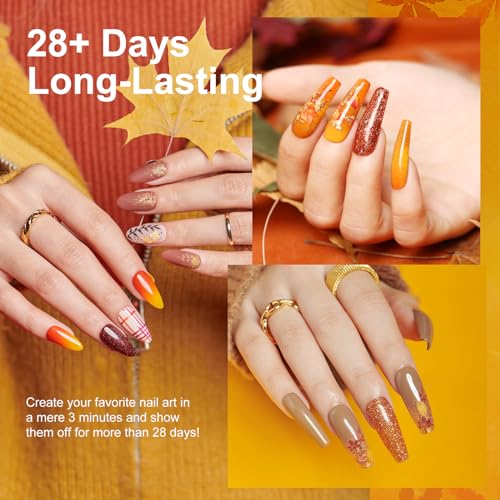 MEFA Gel Nail Polish Kit with U V Light - 28 Colors Fall Winter Gel Nail Polish Set Gold Brown Soak Off Nail Polish Starter Kit with Base & Matte Glossy Top Coat Nail Art Decorations Manicure Tools
