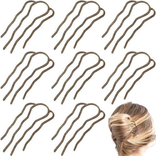 8-Piece Metal Hair Combs for Buns, U-Shape Hair Pins Bronze