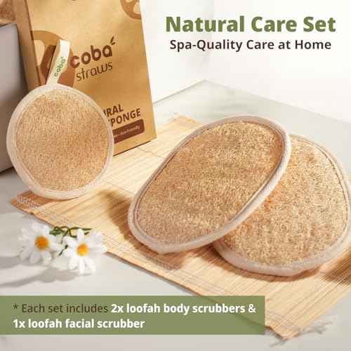 Natural Loofah Care Set ? Exfoliating Body Scrubber Pads & Exfoliating Facial Scrubber | 100% Plant-Based Shower Luffa Sponge | Bath Loofah for Women & Men