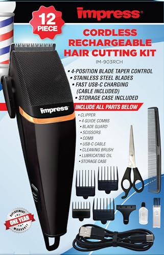 Impress Cordless Hair Clipper Kit | 12-Piece with USB-C Charging