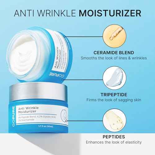 goPure Glyco-Peptide Anti Wrinkle Face Cream - Hyaluronic Acid Moisturizer for Face with Glycolic Acid, Peptides, and Vitamin E - Hydrating Facial Moisturizer with Anti-Aging Formula - 1.7 fl oz