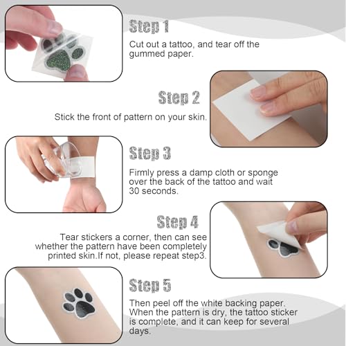 Blulu Glitter Paw Print Temporary Tattoos 25 Sheets 200 Pcs