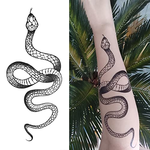 3 Sheets Yeahgoshopping Realistic Big Size Black Snake Waterproof Temporary Tattoo Stickers For Women Men Body Art Waist Decals Fake Tattoo