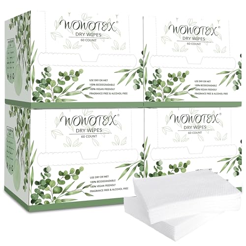 Disposable Face Towel Biodegradable Large Dry Face Wipes 240 Count/4 Box Extra Thick Soft Clean Facial Towels for Sensitive Skin, Makeup Removing, Facial Cleansing, Nursing, Travel, 10"¡¿12"