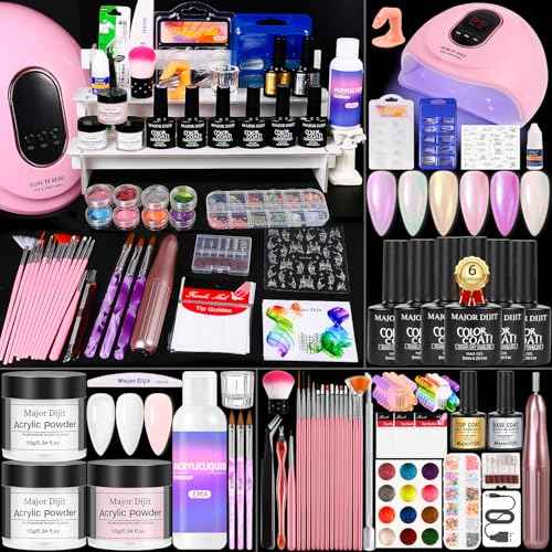 Acrylic Nail Kit Starter Set White Pink Clear Acrylic Powder 6 Colors Gel Polish Nail Drill U V Light with Everything for Beginners Full Supplies Decorations Salon Tools Gift Set (Seasons Color-B1)