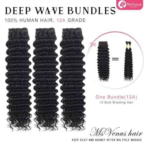 12A Deep Wave Bundles Human Hair 28 Inches, 100% Unprocessed Indian Human Hair Bundles Wet and Wavy Raw Virgin Hair One Bundles Deal Curly Weave Bundles(Natural Color, 28 Inches)