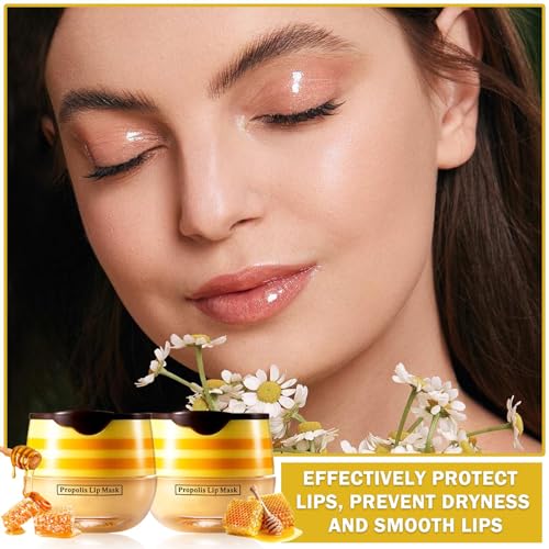 NVLEPTAP 2PCS Bee Lip Balm Honey Pot Honey Lip Balm Moisturizing Honey Lip Mask Lip Care Products Lip Balm with Wand