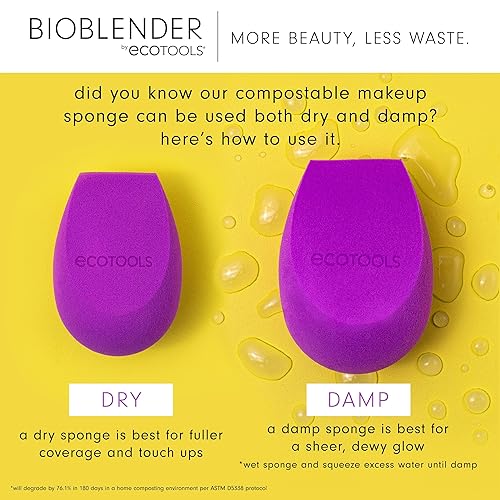 EcoTools Bioblender Makeup Sponge, Compostable Makeup Blender, For Liquid & Cream Foundation, Sustainable, Seamless Application, Eco-Friendly Beauty Sponge, Cruelty-Free & Latex Free, 1 Count