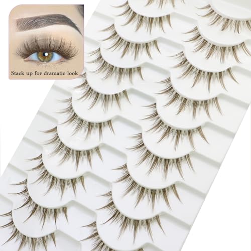 Brown Manga Lashes 14mm Clear Band 10 Pairs Reusable
