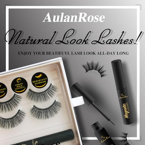 Magnetic Eyelashes with Eyeliner Kit, Synthetic Fiber, Natural Look, Waterproof, No Glue Required (Black+2)