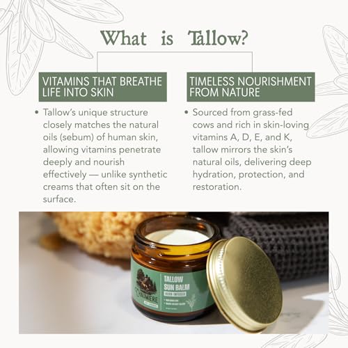 Natural Tallow Sunscreen SPF 50 ? Herb-Infused Balm with Non-Nano Zinc, Carrot Seed Oil & Grass-Fed Tallow ? Face Moisturizer, Eye-Safe, Reef Safe, Organic Ingredients, Made in USA ? 2.5oz