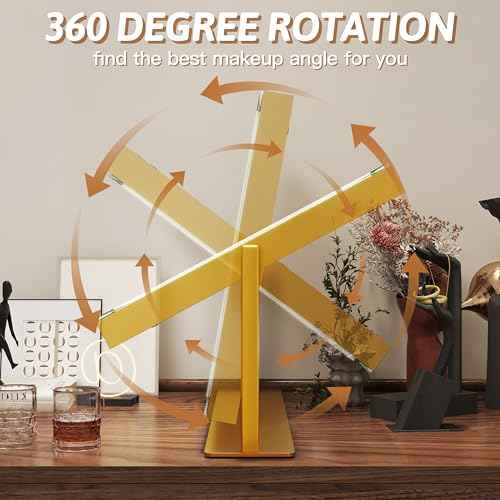 FENNIO Vanity Mirror with Lights, 12" x 16" Lighted Makeup Mirror with Smart Touch Control, 3 Color Modes & Brightness Adjustable, LED Makeup Mirror with 10X Magnification, Square Gold