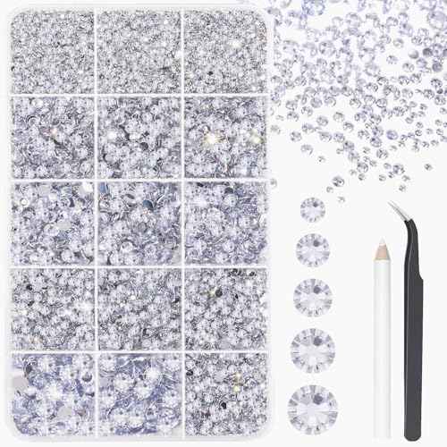 FANDAMEI Silver Rhinestones, 15000 PCS Resin Rhinestone, Non Hotfix Gems for Crafting, Flatback Rhinestones for Crafting, Clear Rhinestone for Nails, Mixed Sizes 2/3/4/5/6mm
