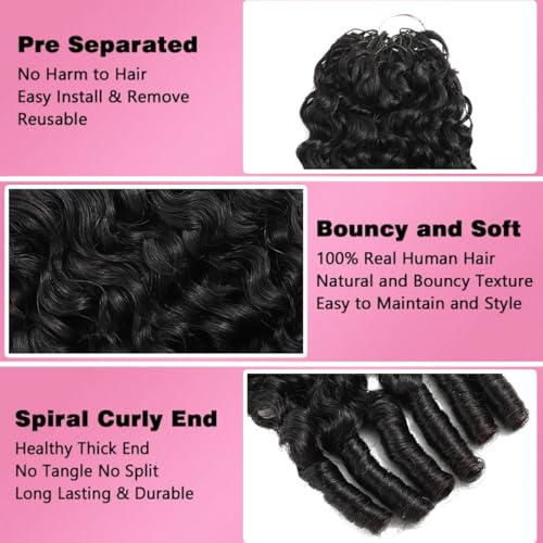 Human Crochet Hair 14 Inch Burmese Curly Extensions Pre-Separated 50 Strands Natural Black