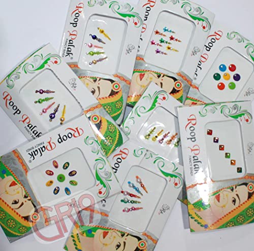 12pc Multicolored Indian Bindi Set with Crystals